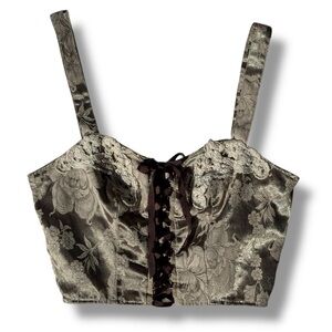 Vintage VICTORIA’s SECRET Floral Jacquard Lace-Up Satin Bustier Crop Tank Top